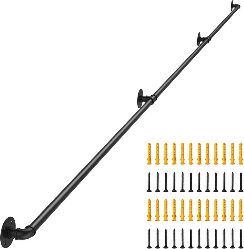 DAMEING 12FT Long Metal Stair Handrail System, 4 Wall Brackets, Seamless Connect Design, 440LB Capacity, Rust-Free Matte Black, for Stairs & Ramps Indoor/Outdoor (DIY Kit) - Image 1